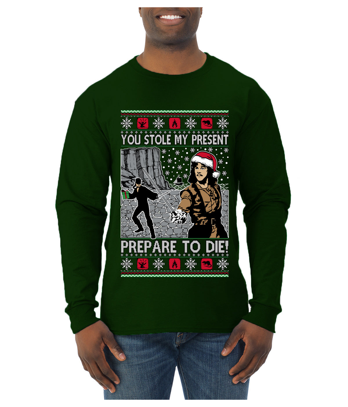You Stole My Present Prepare To Die Cult Classic, Ugly Christmas Sweater Unisex Mens Long Sleeve Shirt