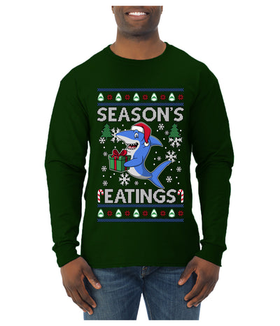 Season's Eatings Shark, Ugly Christmas Sweater Unisex Mens Long Sleeve Shirt