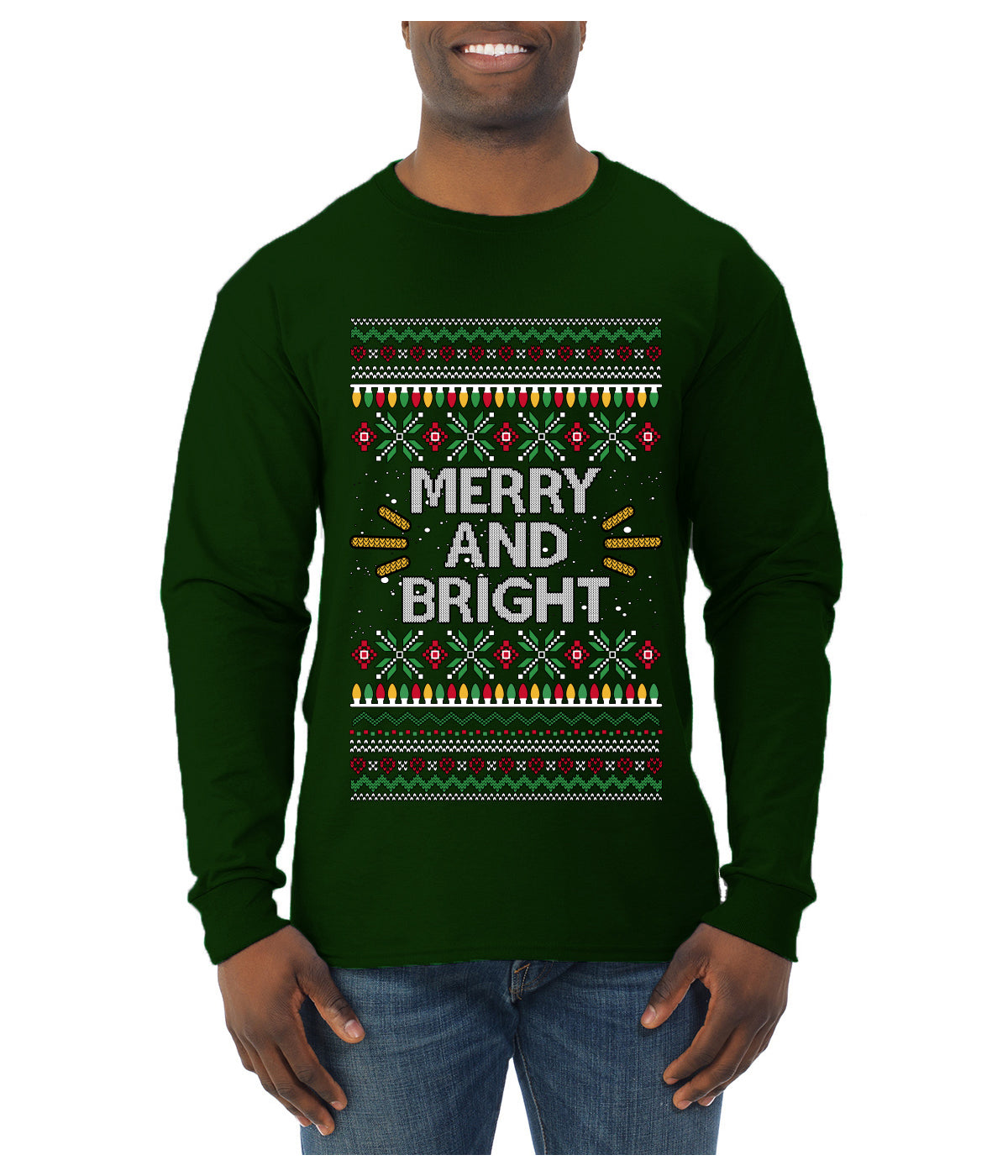 Merry And Bright, Ugly Christmas Sweater Unisex Mens Long Sleeve Shirt