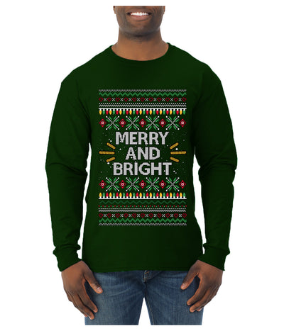 Merry And Bright, Ugly Christmas Sweater Unisex Mens Long Sleeve Shirt