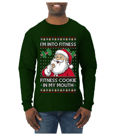 I'm Into Fitness Cookie In My Mouth Santa, Ugly Christmas Sweater Unisex Mens Long Sleeve Shirt