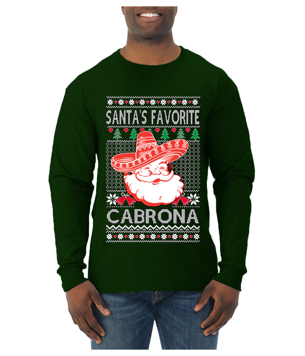 Santa's Favorite Cabrona, Ugly Christmas Sweater Unisex Mens Long Sleeve Shirt