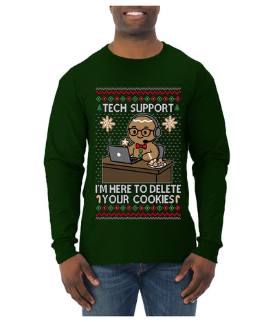 Tech Support I'm Here To Delete Your Cookies, Ugly Christmas Sweater Unisex Mens Long Sleeve Shirt