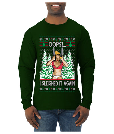 Funny, Knives Popstar Dancing, Music Lover Comedic Christmas Sweater Design, Ugly Christmas Sweater Unisex Mens Long Sleeve Shirt