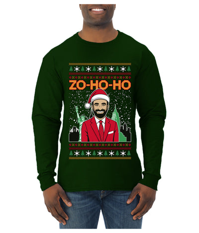Zo Ho Ho Zohran Mamdani NYC, Ugly Christmas Sweater Unisex Mens Long Sleeve Shirt