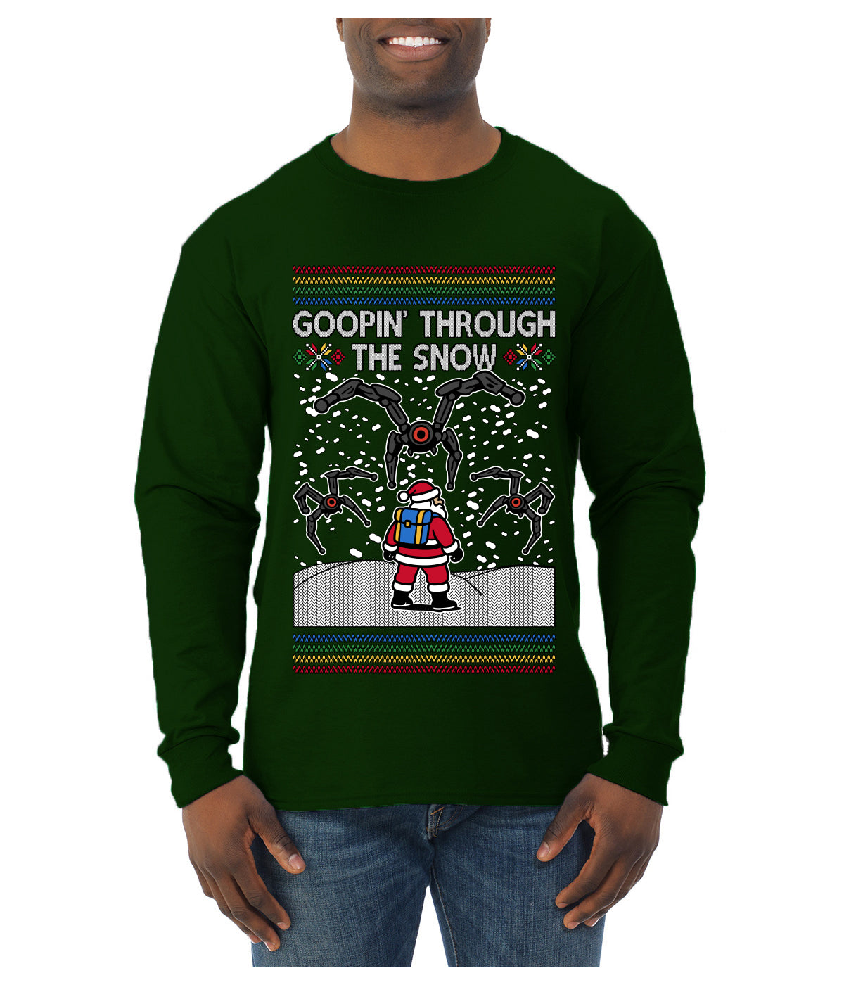 Goopin' Through The Snow Gamer Santa, Ugly Christmas Sweater Unisex Mens Long Sleeve Shirt