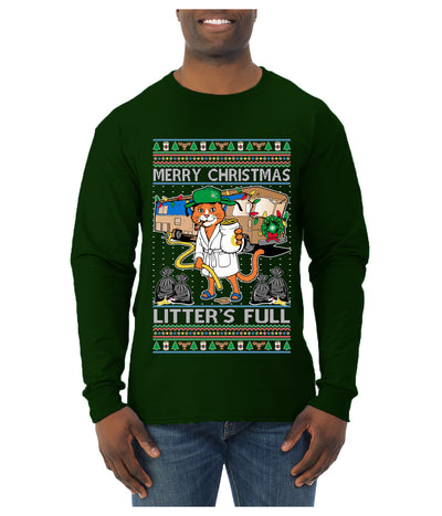 Litters Full Cat, Ugly Christmas Sweater Unisex Mens Long Sleeve Shirt