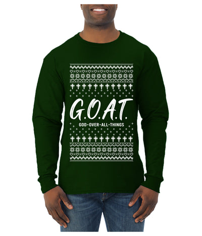 G.O.A.T. God Over All Things, Ugly Christmas Sweater Unisex Mens Long Sleeve Shirt