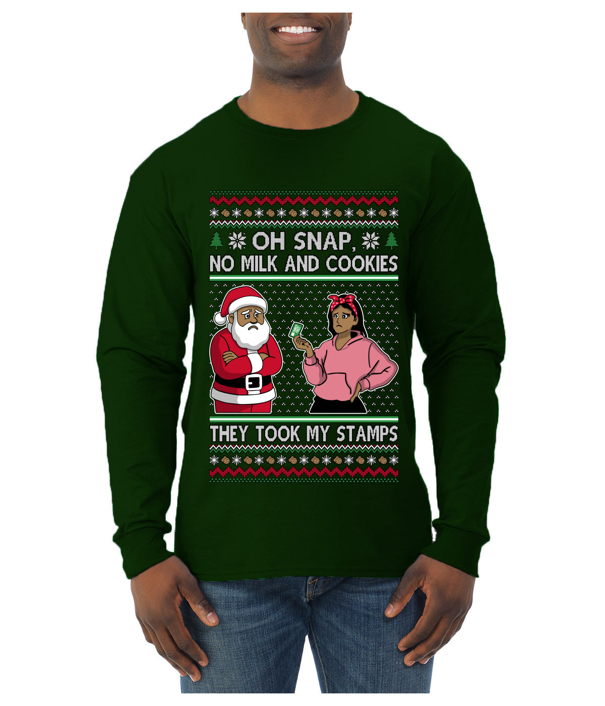 Oh Snap, No Milk And Cookies, They Took my Stamps, Ugly Christmas Sweater Unisex Mens Long Sleeve Shirt