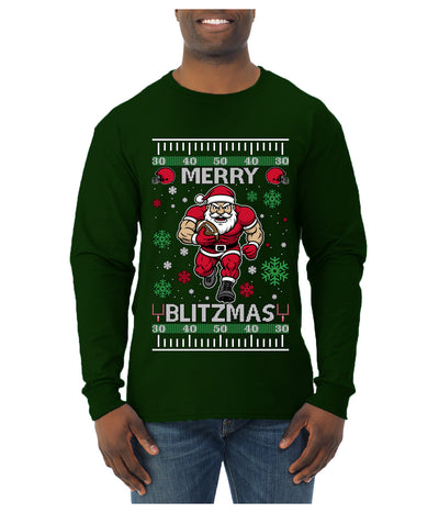Merry Blitzmas, Football Christmas Sweater Design, Ugly Christmas Sweater Unisex Mens Long Sleeve Shirt