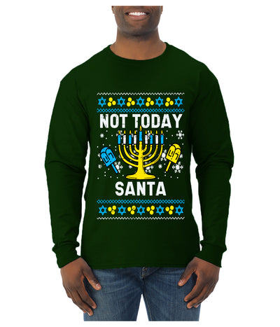 Not Today Santa Menorah Hanukkah, Ugly Christmas Sweater Unisex Mens Long Sleeve Shirt