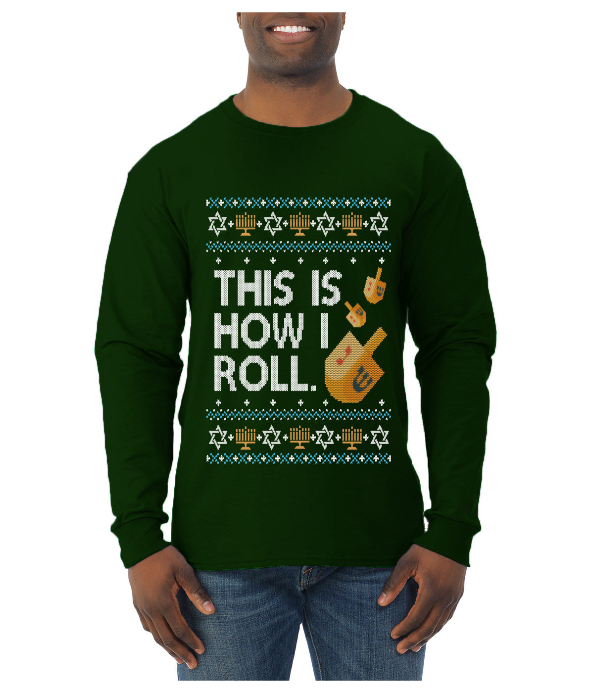 This Is How I Roll Dreidel Hanukkah, Ugly Christmas Sweater Unisex Mens Long Sleeve Shirt