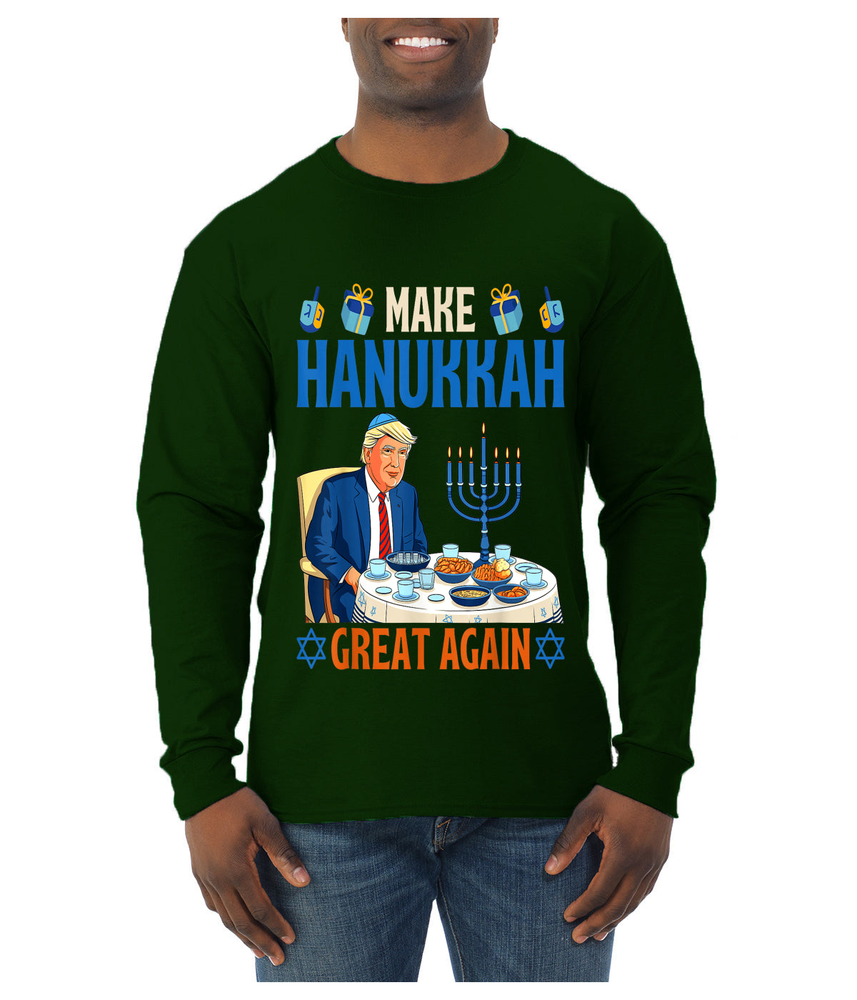 Make Hanukkah Great Again, Ugly Christmas Sweater Unisex Mens Long Sleeve Shirt