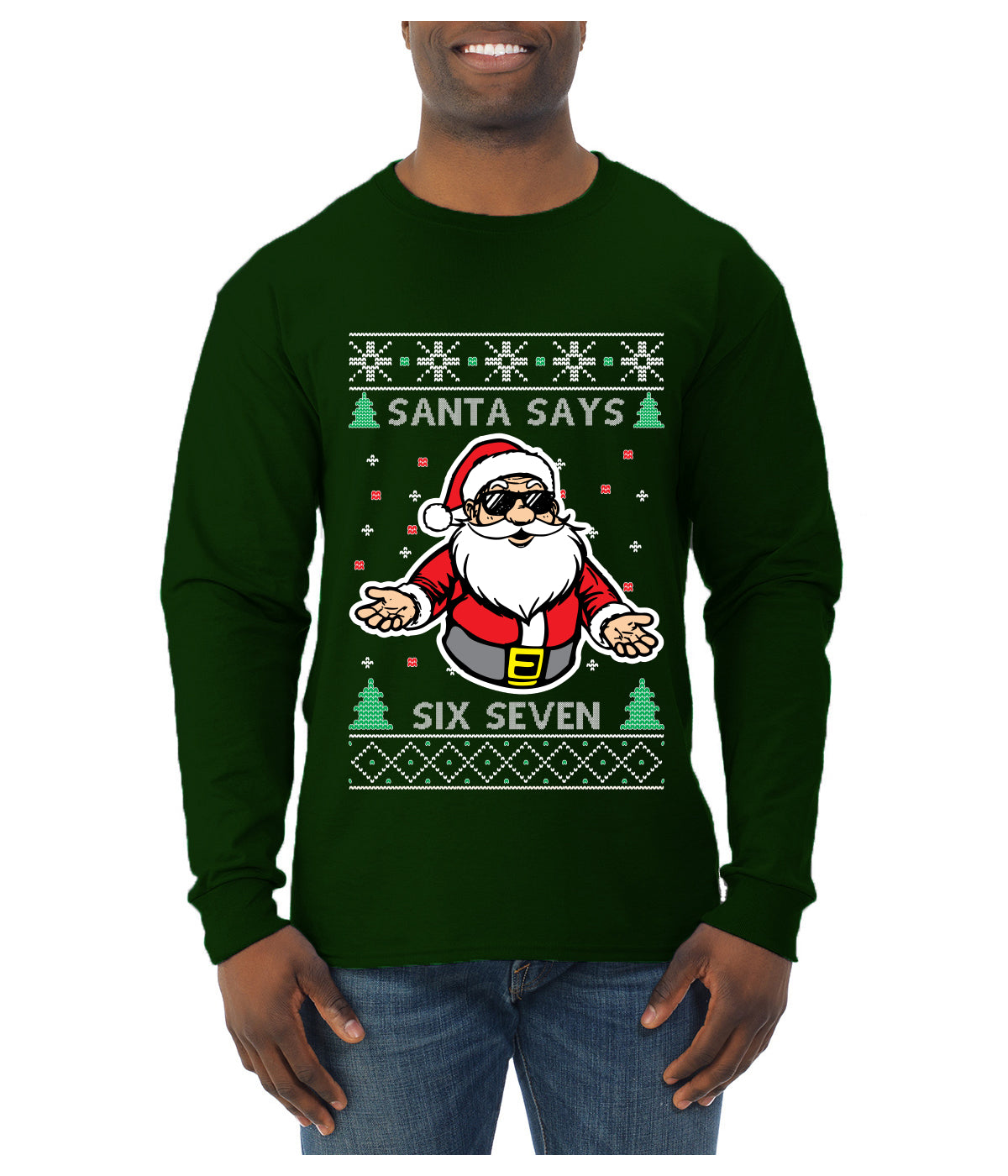 Santa Says 6 7 Meme, Ugly Christmas Sweater Unisex Mens Long Sleeve Shirt