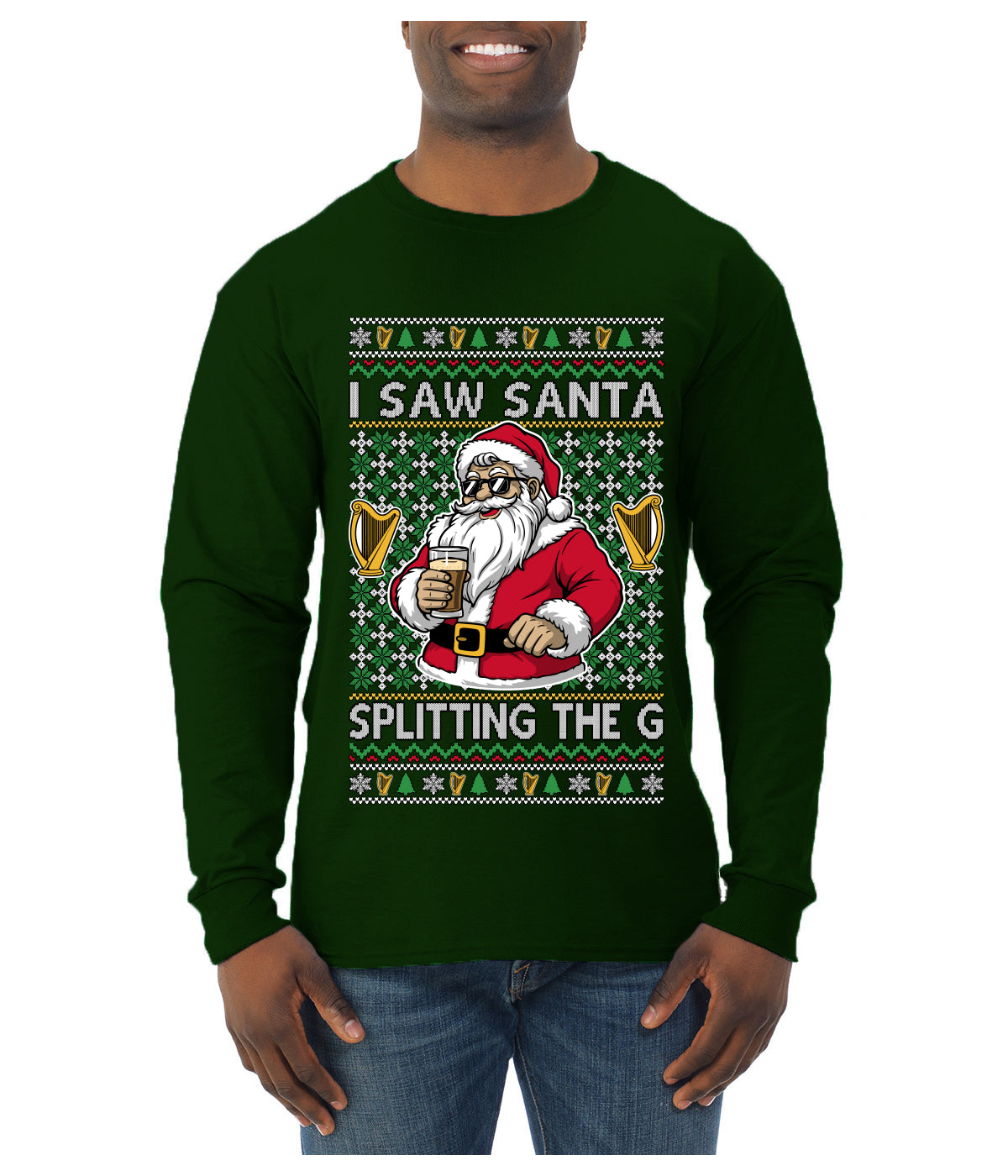 I Saw Santa Splitting The G, Ugly Christmas Sweater Unisex Mens Long Sleeve Shirt