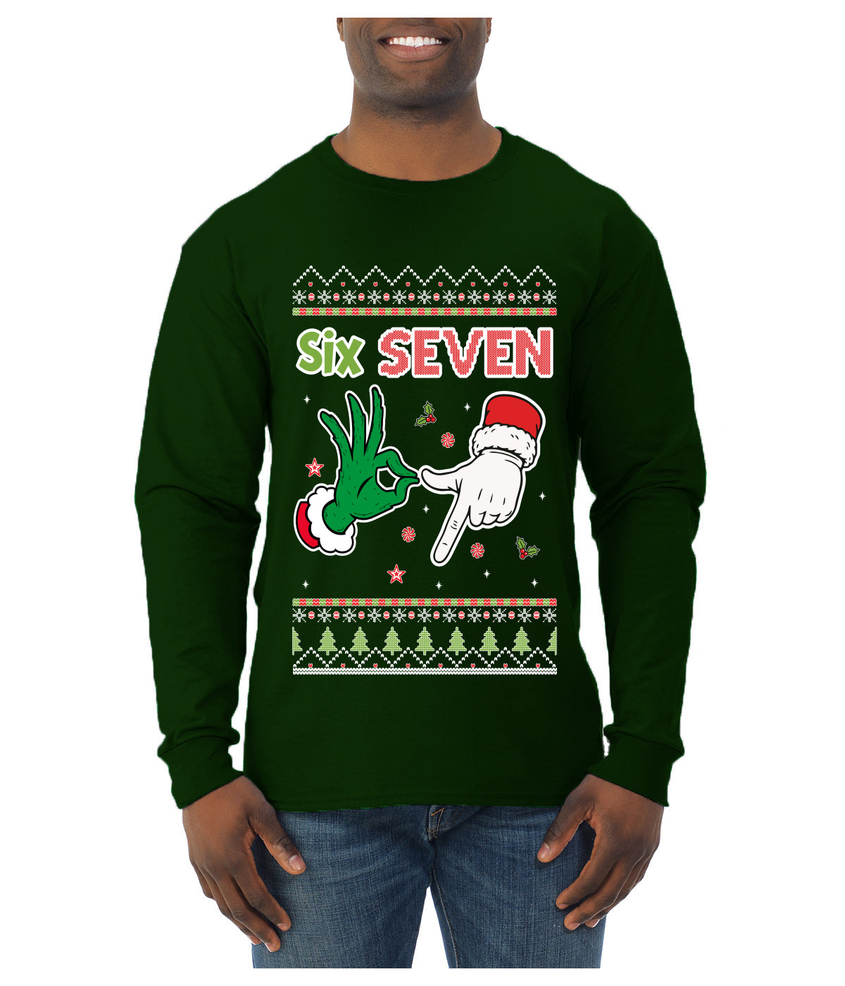 6 7 Christmas Hands, Ugly Christmas Sweater Unisex Mens Long Sleeve Shirt