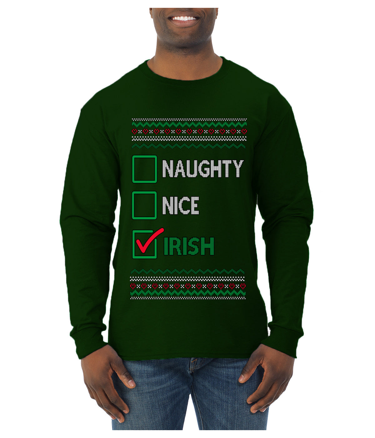 Naughty Nice, Irish, Irish Christmas, Ugly Christmas Sweater Unisex Mens Long Sleeve Shirt