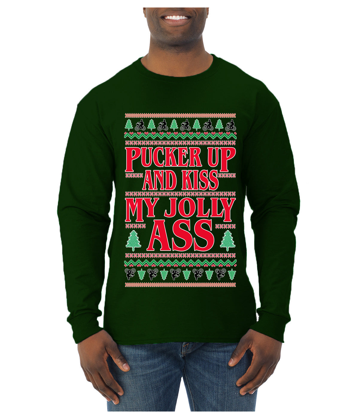 Pucker Up And Kiss My Jolly Ass, Ugly Christmas Sweater Unisex Mens Long Sleeve Shirt