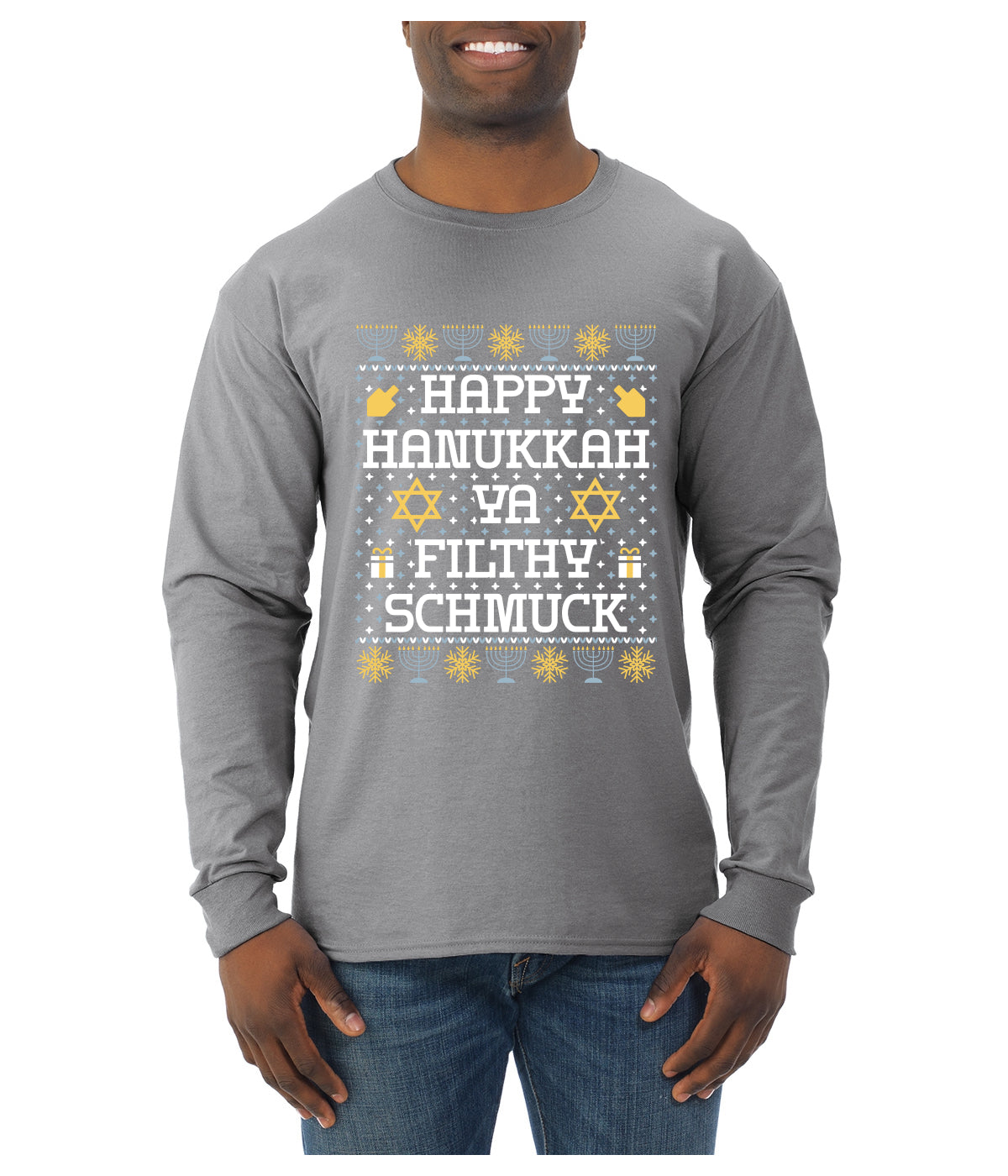 Happy Hanukkah Ya Filthy Schmuck, Ugly Christmas Sweater Unisex Mens Long Sleeve Shirt