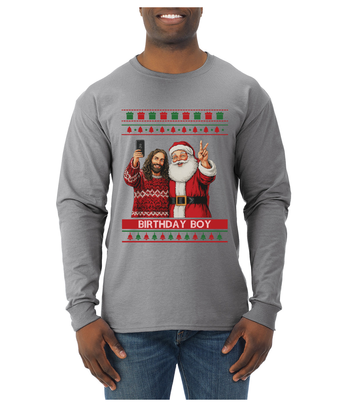 Birthday Boy Jesus, Ugly Christmas Sweater Unisex Mens Long Sleeve Shirt