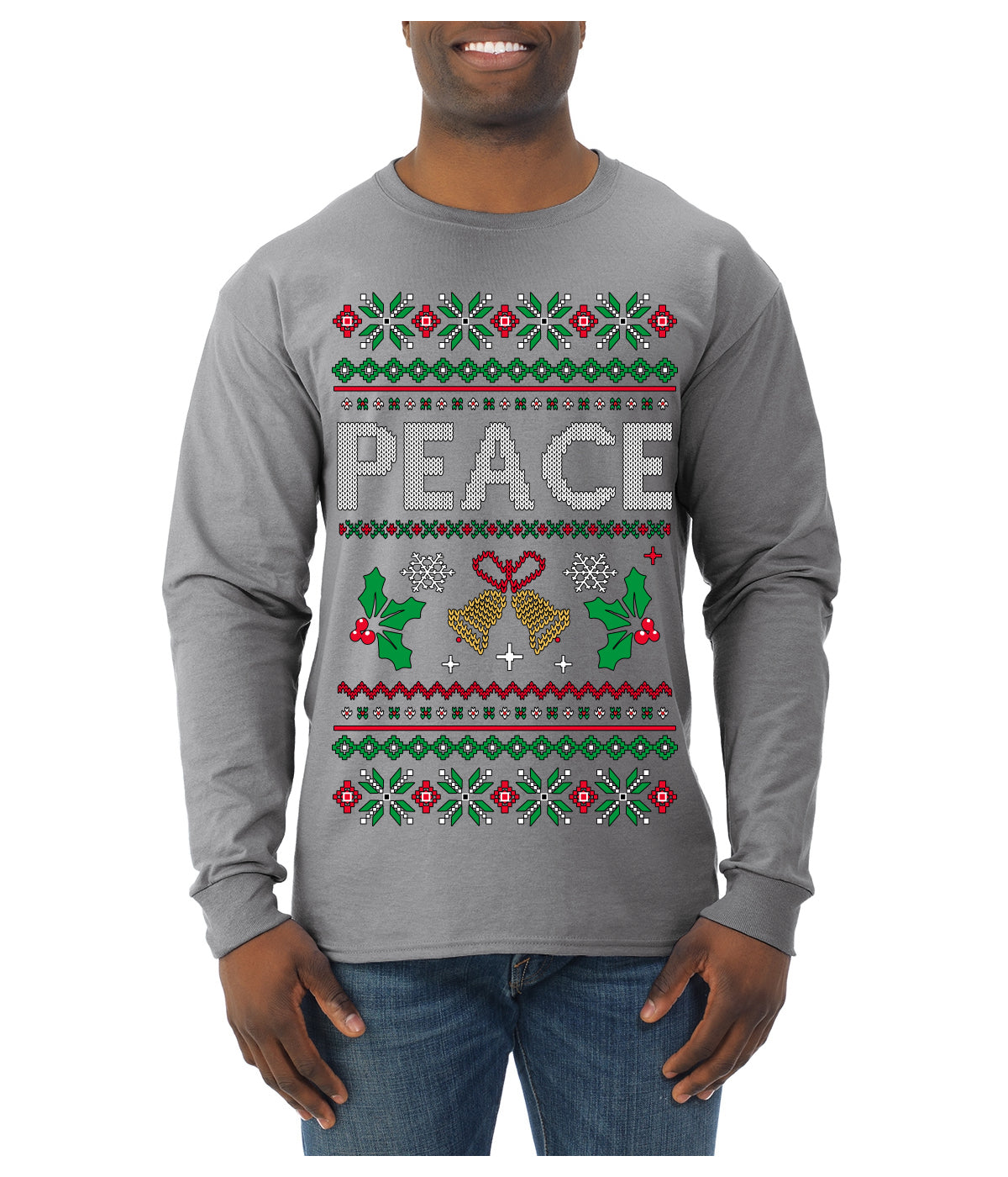 Peace Ugly Christmas Sweater Mens Long Sleeve Shirt