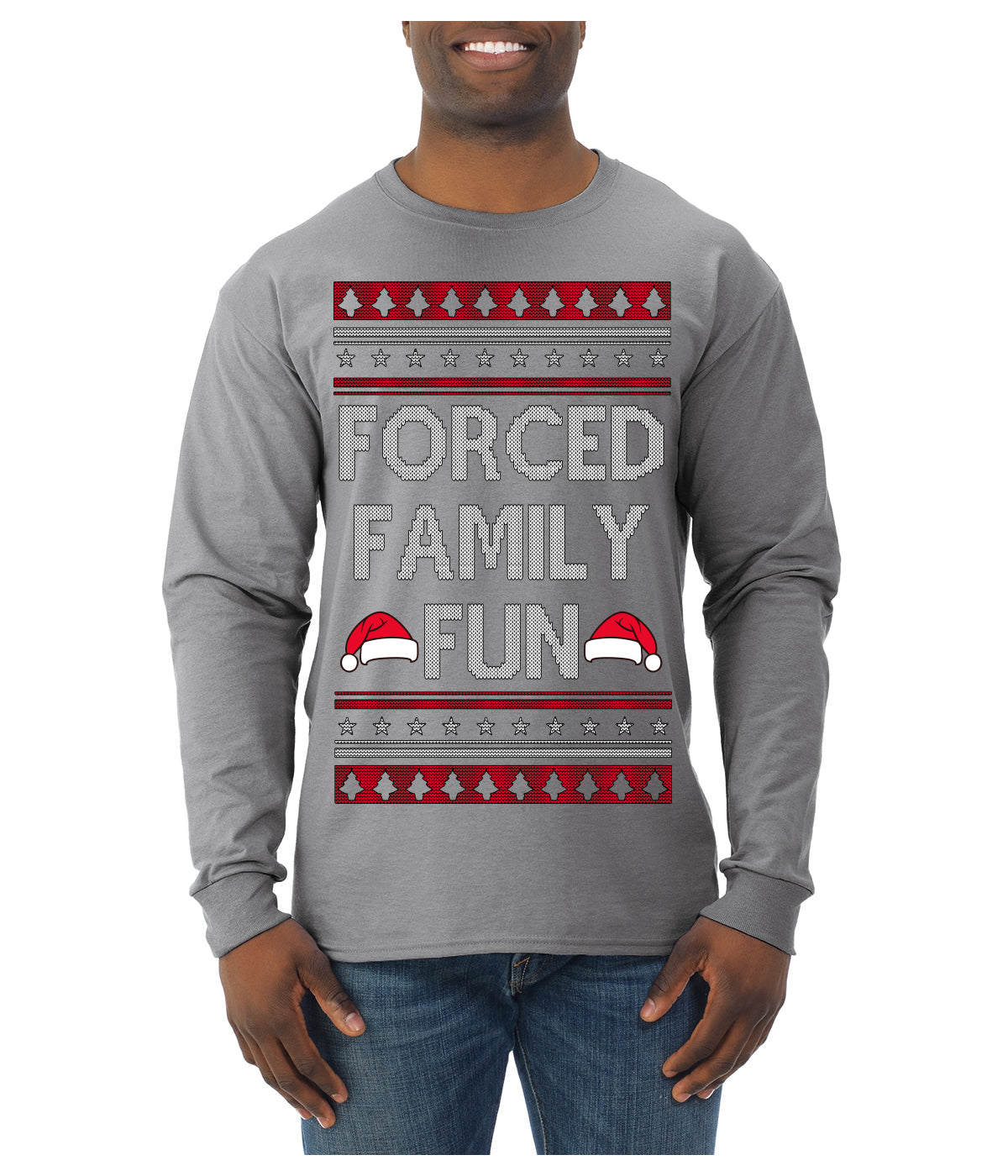 Forced Family Fun, Xmas Holiday Funny Ugly Christmas Sweater Mens Long Sleeve Shirt