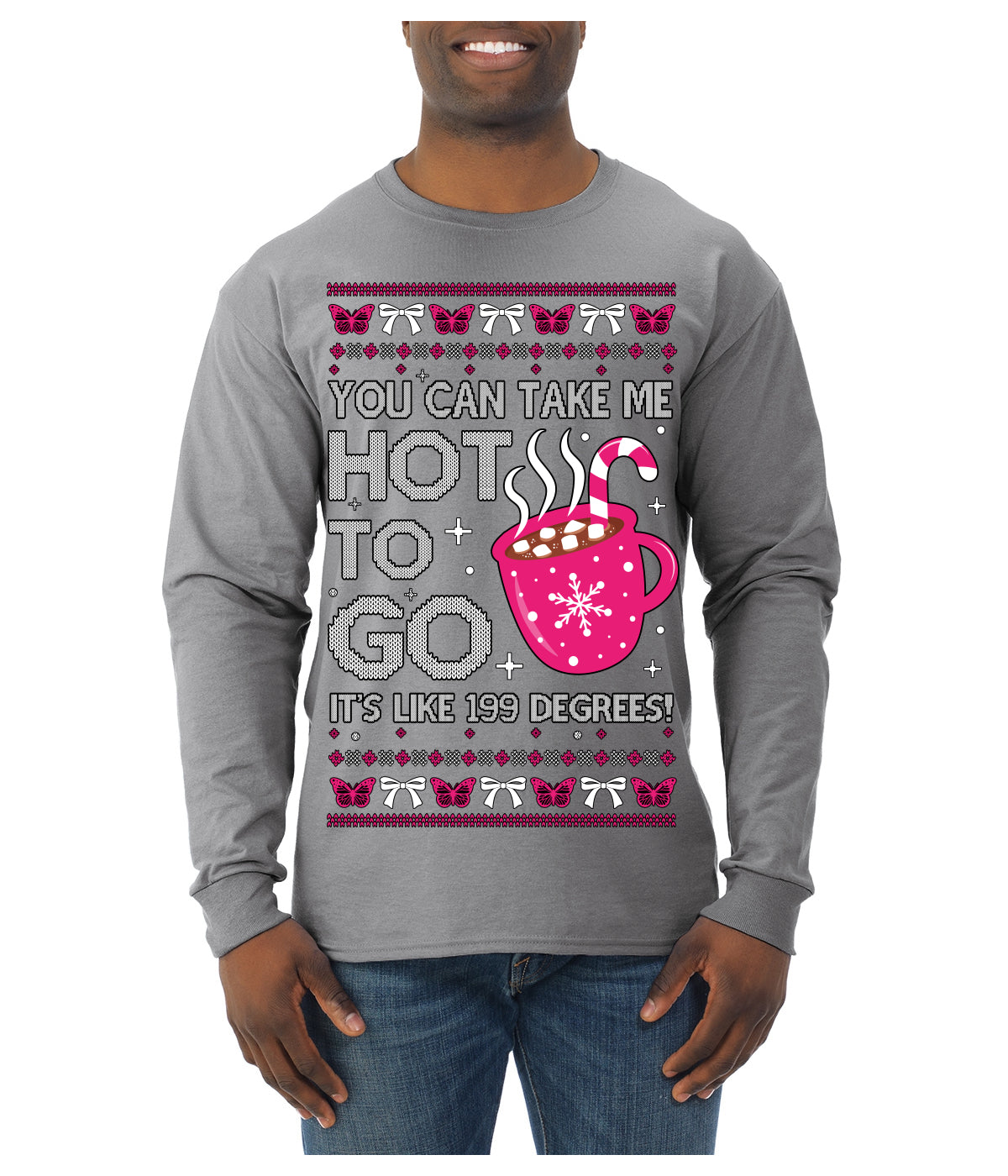 You Can Take Me Hot to Go, Hot Cocoa Viral Song Pop Music Ugly Christmas Sweater Mens Long Sleeve Shirt