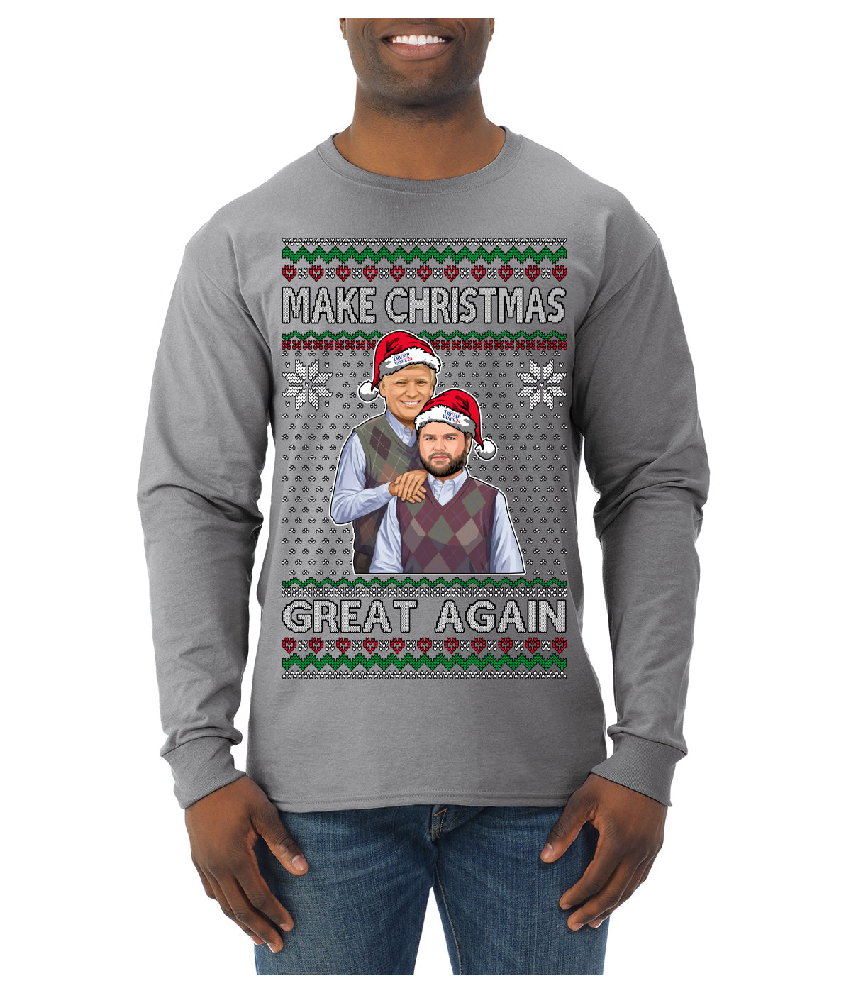 Make Christmas Great Again Trump Vance 2024 Movie Parody Ugly Christmas Sweater Mens Long Sleeve Shirt