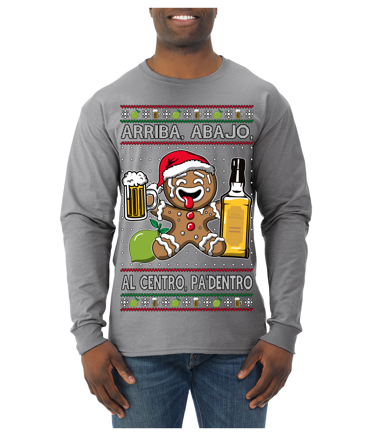 Arriba Abajo Al Centro Pa'Dentro Cheers to Health Salud Ugly Christmas Sweater Mens Long Sleeve Shirt