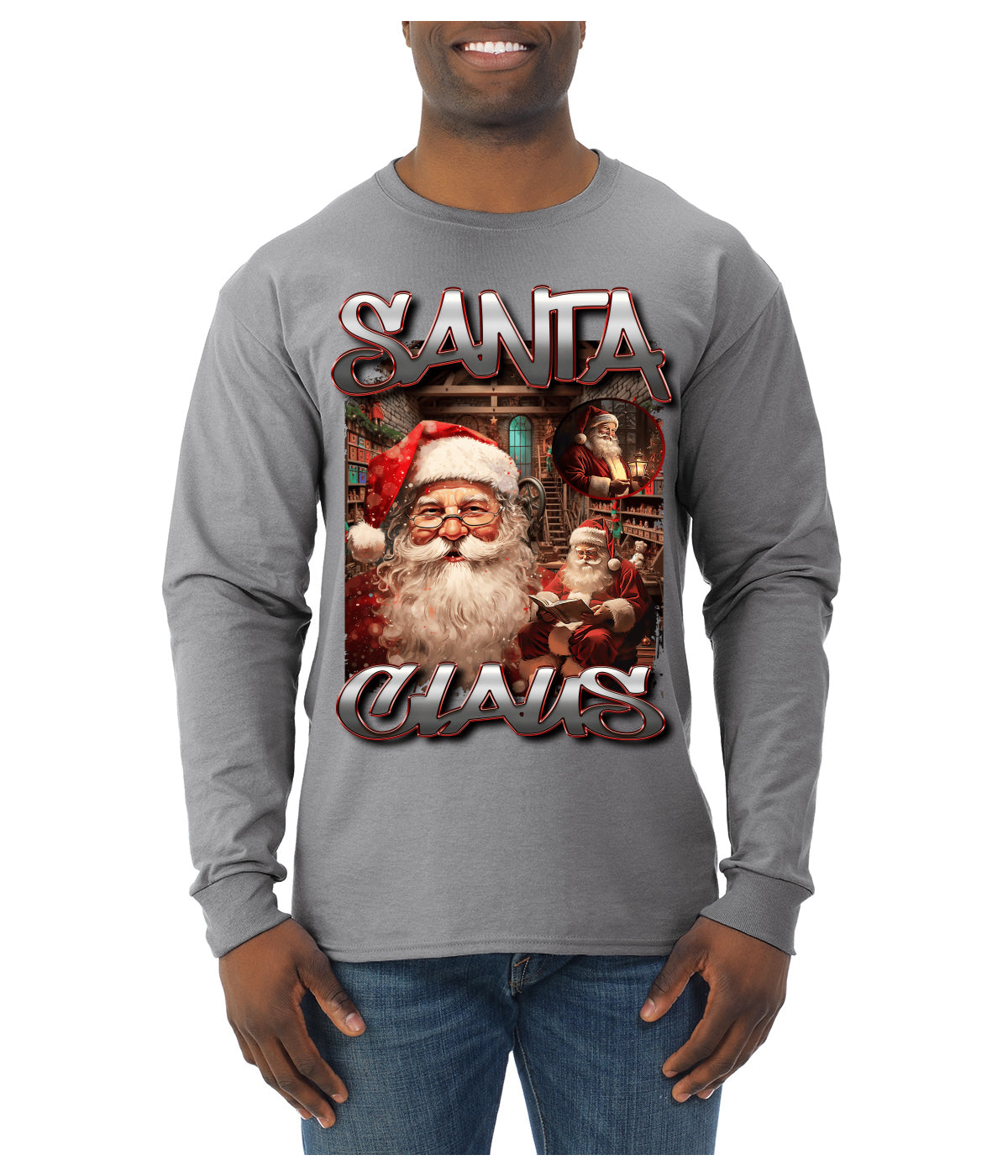 Santa Claus Bootleg Rap Music Style Ugly Christmas Sweater Mens Long Sleeve Shirt