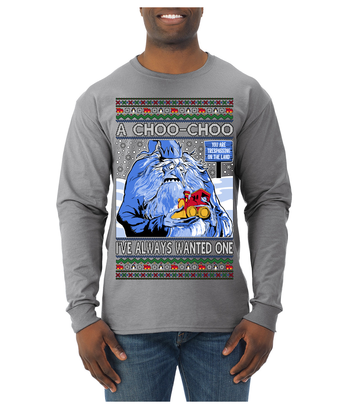 A Choo Choo I've Always Wanted One Winter Warlock Movie Ugly Christmas Sweater Mens Long Sleeve Shirt