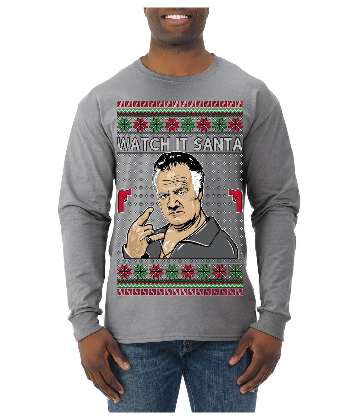 Watch It Santa Funny Paulie Italian Mafia TV Show Ugly Christmas Sweater Mens Long Sleeve Shirt