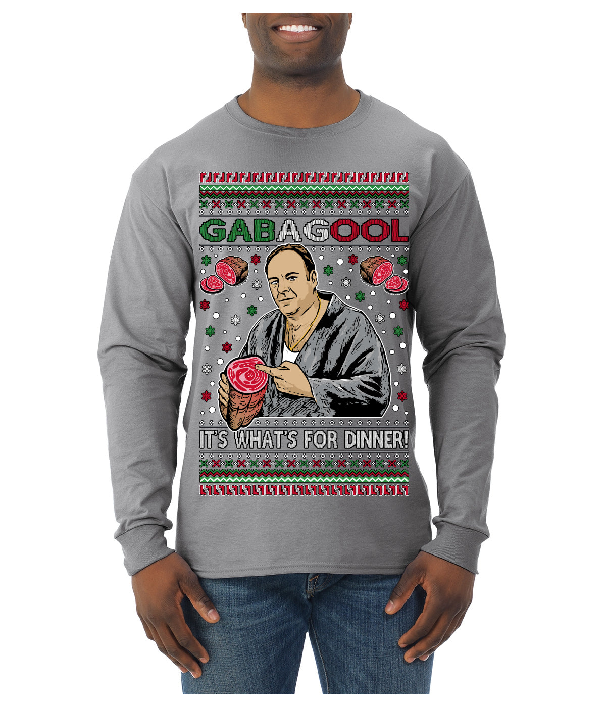 Gabagool It's What's for Dinner, Funny Tony Italian NJ New Jersey Mafia, Classic TV Show Ugly Christmas Sweater Mens Long Sleeve Shirt
