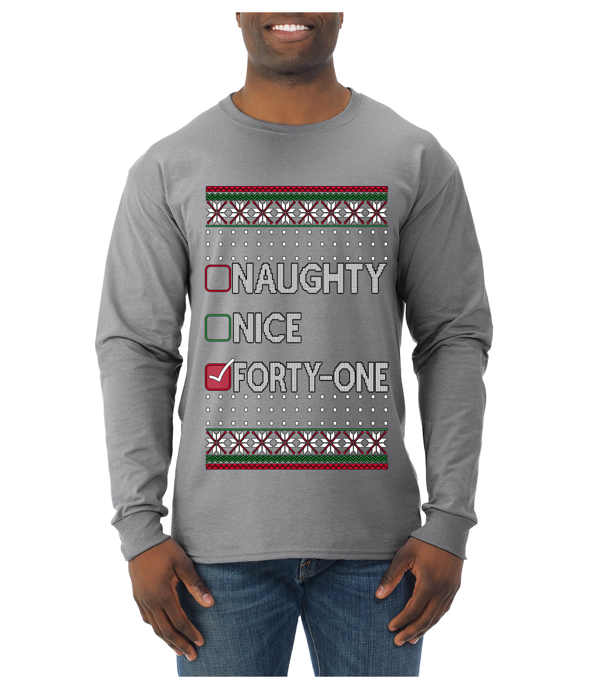 Naughty Nice 41, Simple List, Ugly Christmas Unisex Sweater, Funny Meme, Ugly Christmas Sweater Mens Long Sleeve Shirt