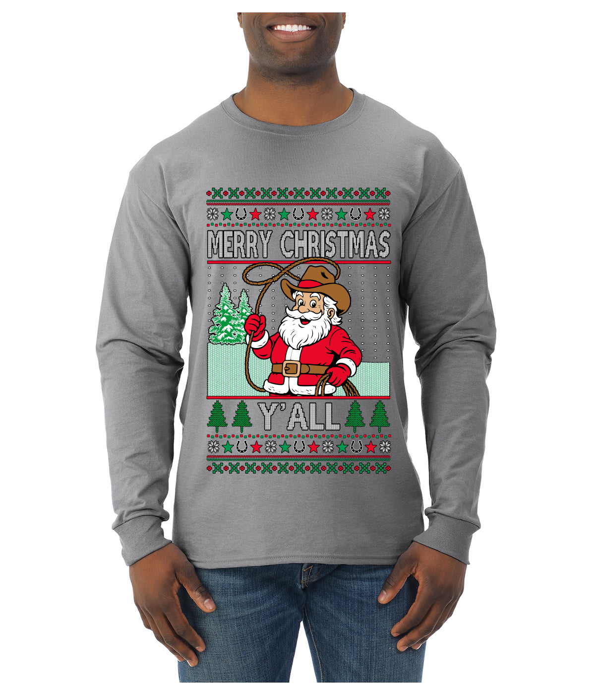 Merry Christmas Y'all Christmas Sweater, Ugly Christmas Sweater Mens Long Sleeve Shirt