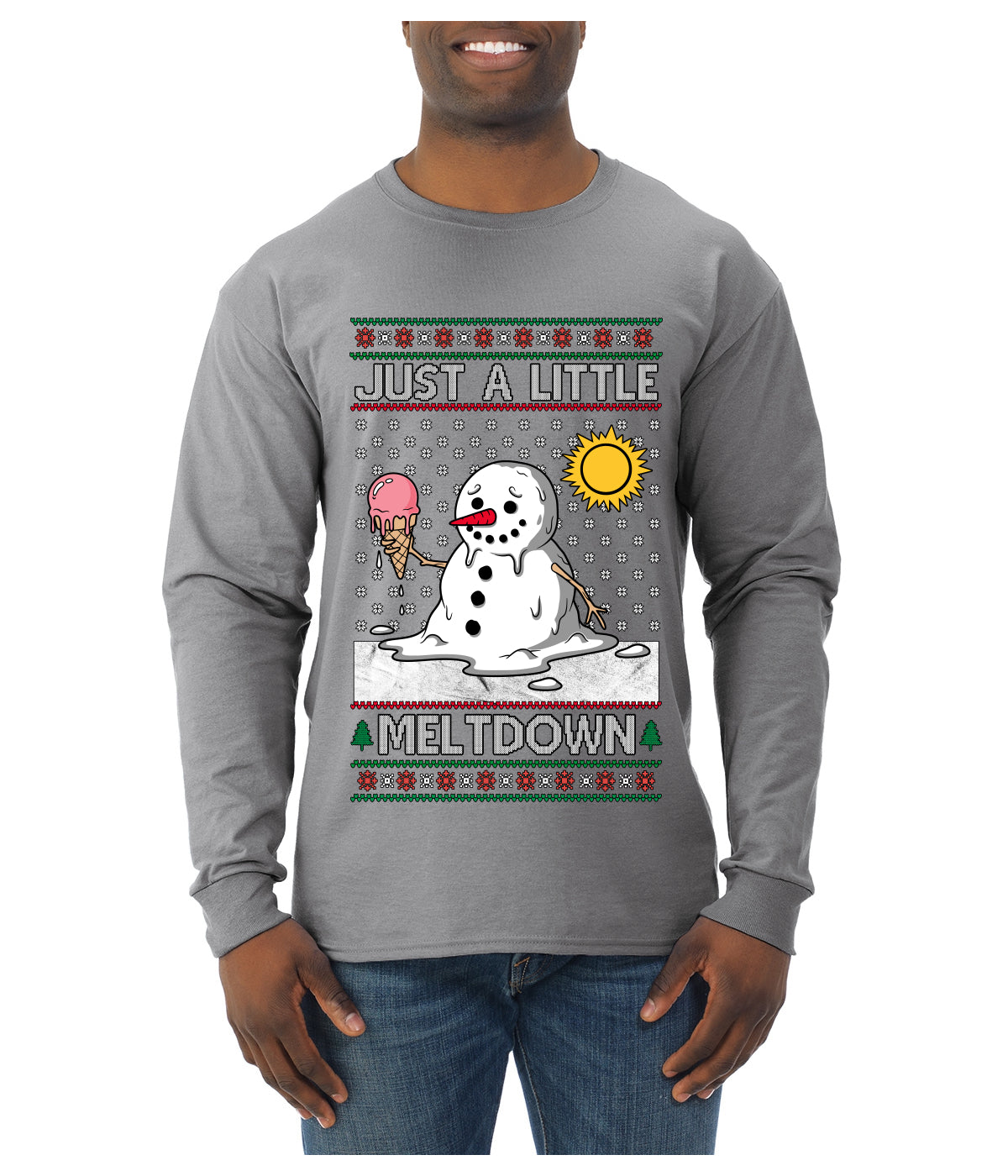 Just A Little Meltdown, Ugly Christmas Sweater Mens Long Sleeve Shirt