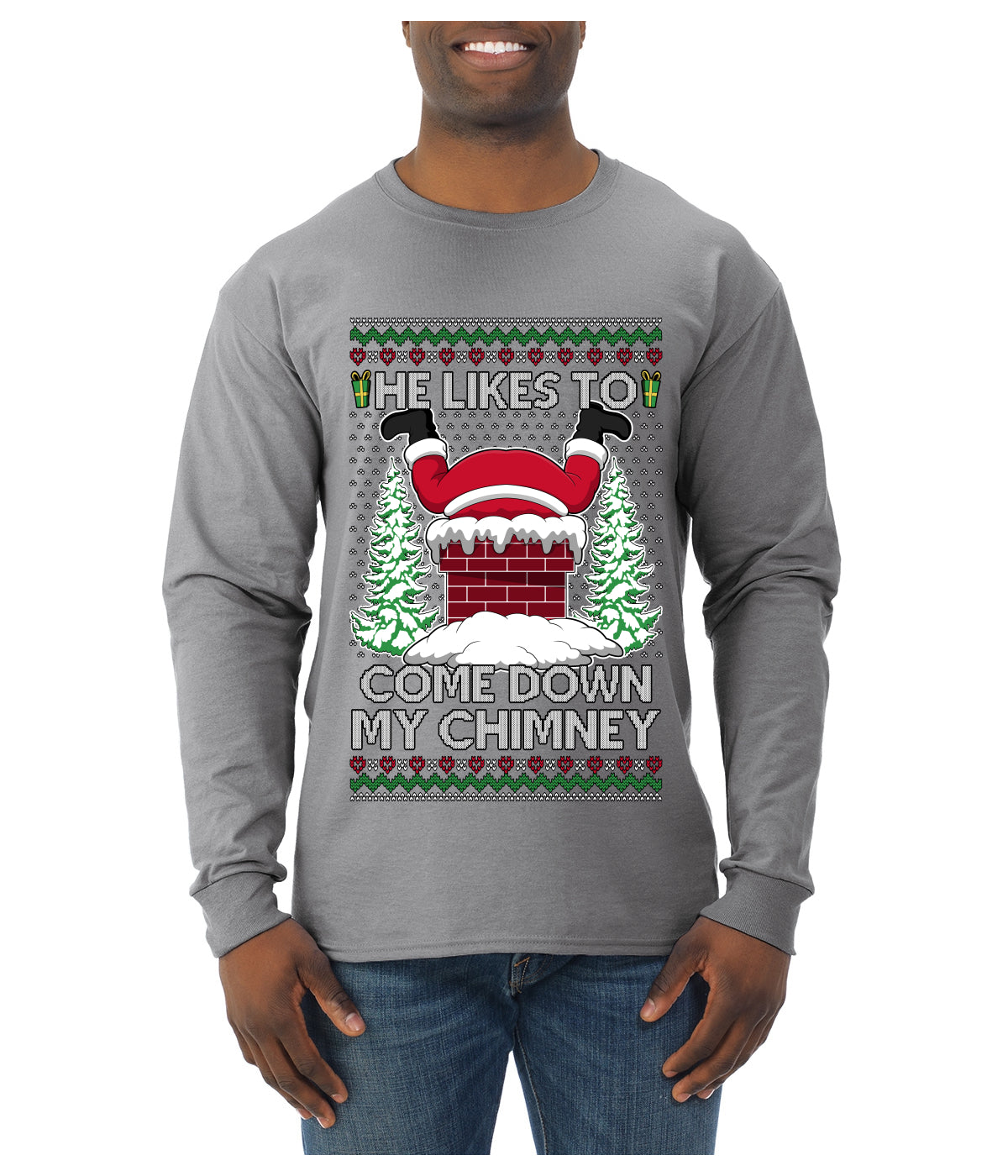 Come Down my Chimney Ugly Christmas Sweater Unisex Unisex Mens Long Sleeve Shirt