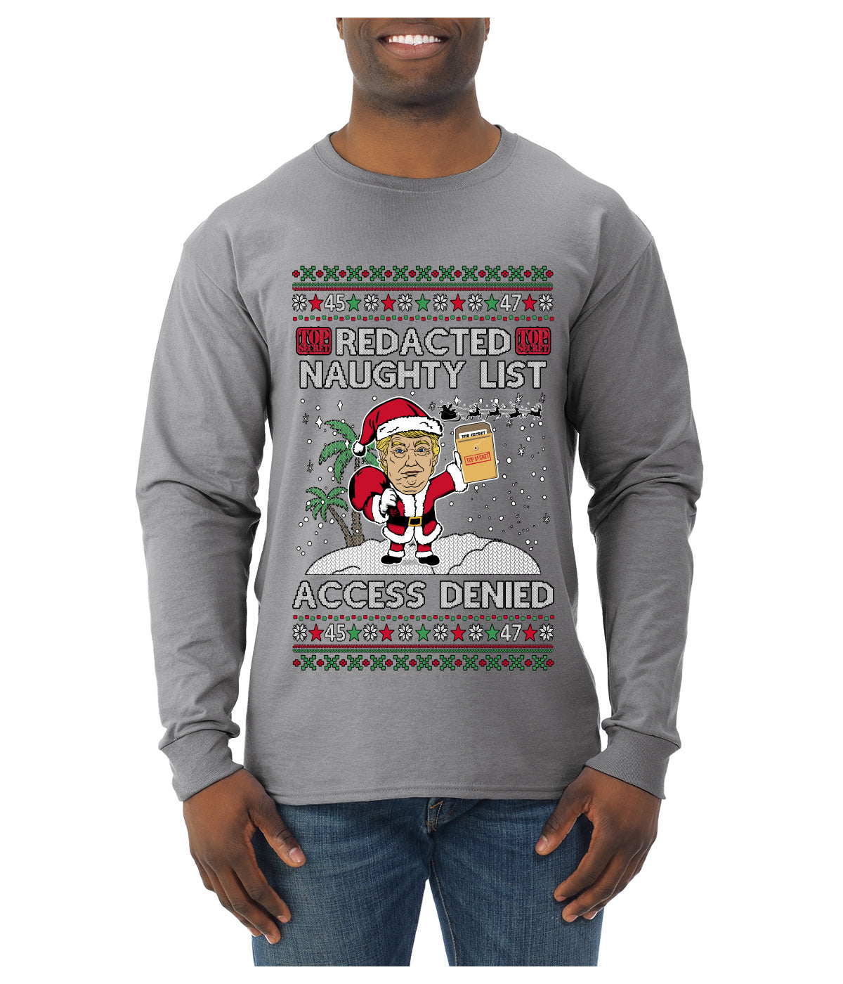 Redacted Naughty List Access Denied, Ugly Christmas Sweater Unisex Unisex Mens Long Sleeve Shirt