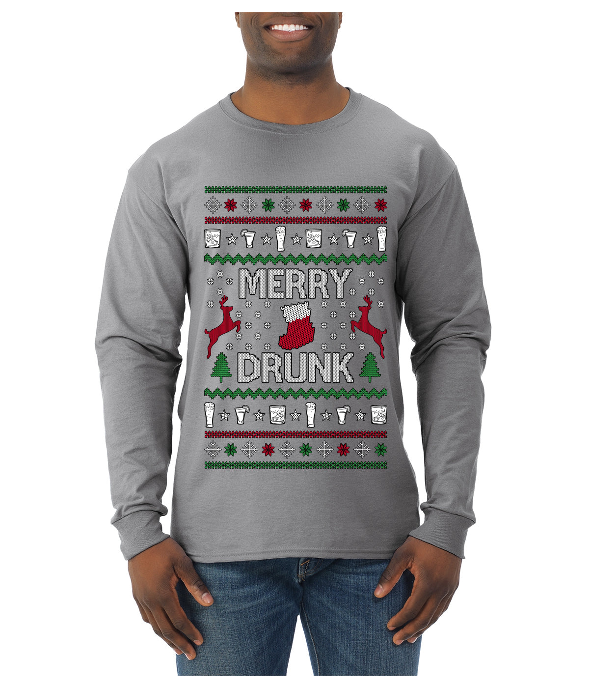 Merry Drunk, Ugly Christmas Sweater Unisex Unisex Mens Long Sleeve Shirt