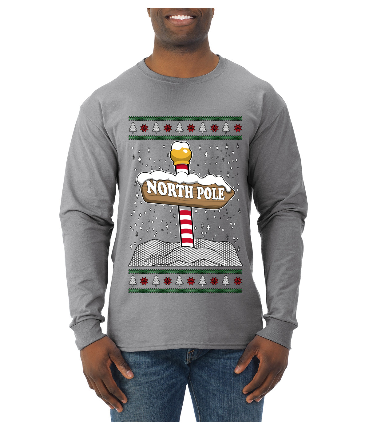 North Pole, Ugly Christmas Sweater Unisex Mens Long Sleeve Shirt