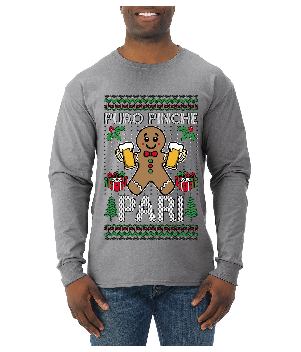 Puro Pinche Pari, Ugly Christmas Sweater Unisex Mens Long Sleeve Shirt
