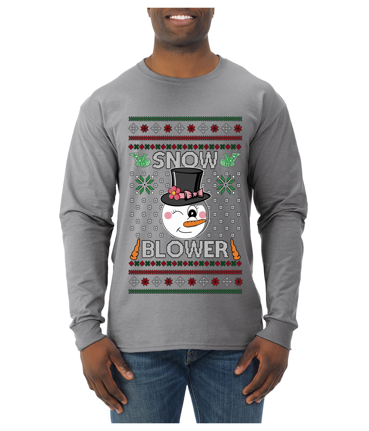 Snow Blower, Ugly Christmas Sweater Unisex Mens Long Sleeve Shirt