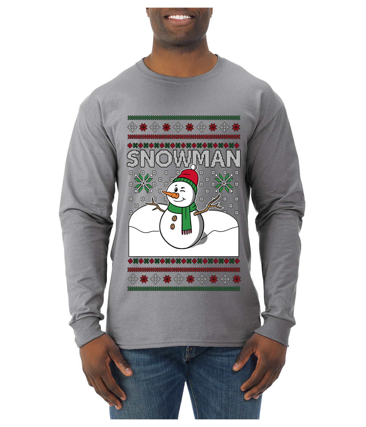 Snowman, Ugly Christmas Sweater Unisex Mens Long Sleeve Shirt