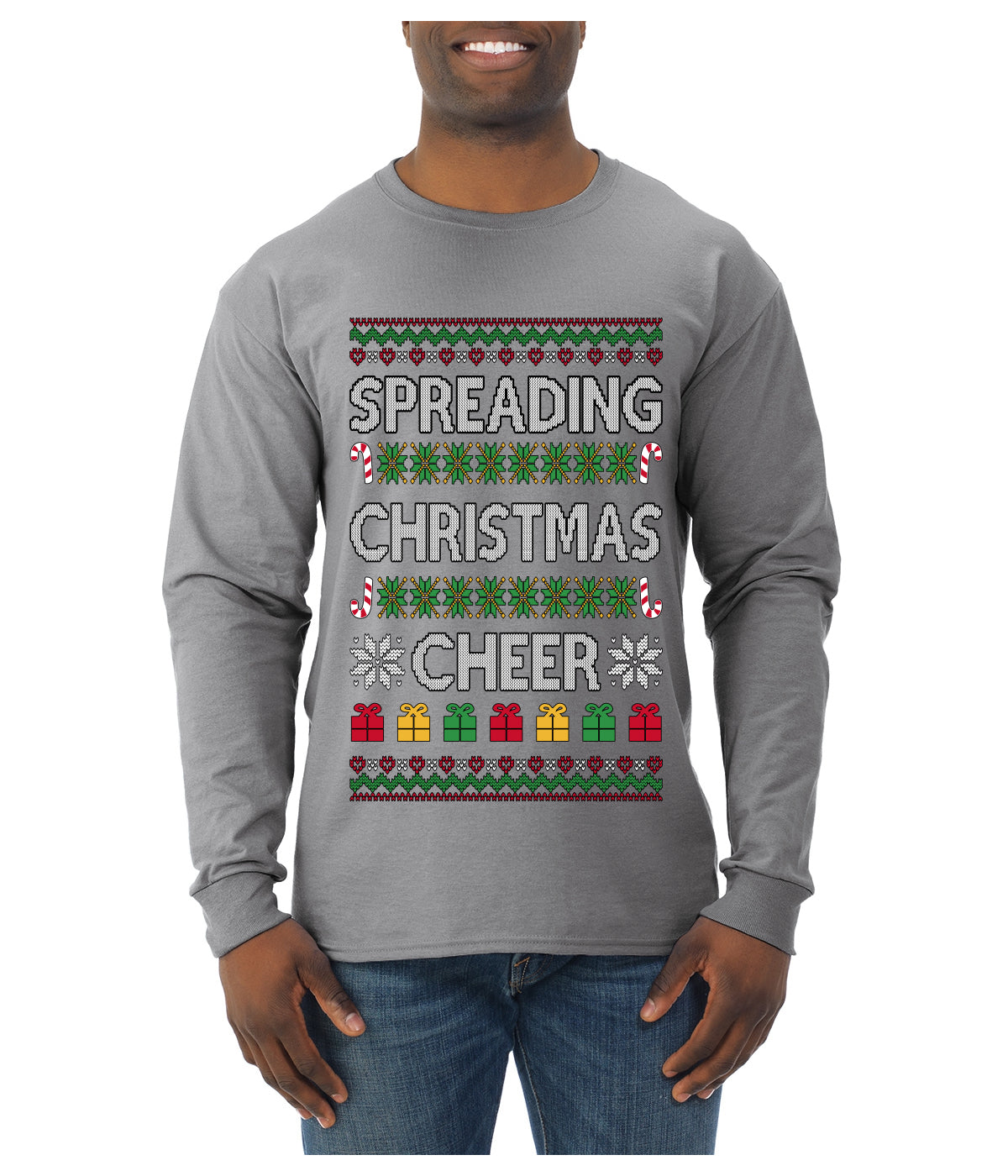 Spreading Christmas Cheer, Ugly Christmas Sweater Unisex Mens Long Sleeve Shirt