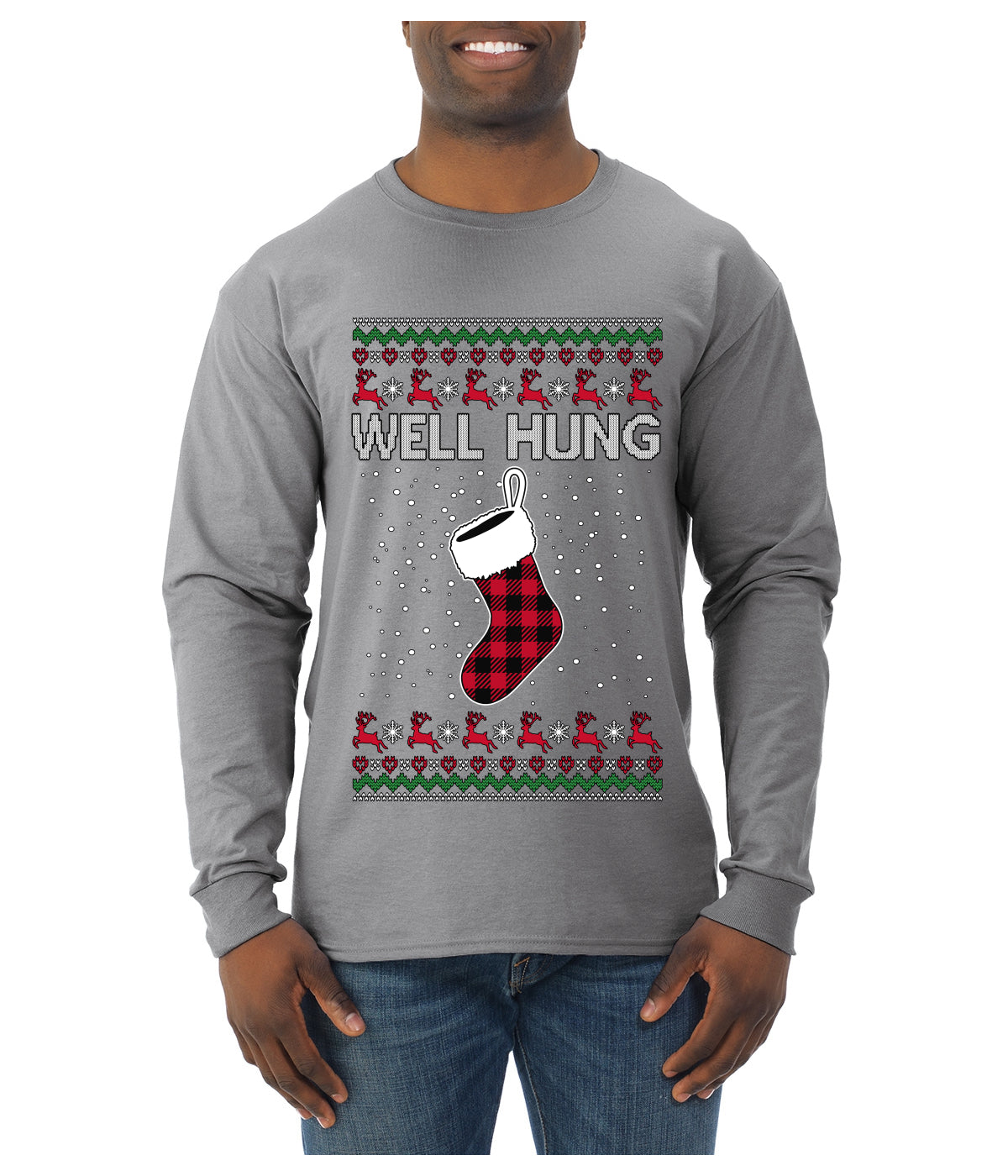 Well Hung, Ugly Christmas Sweater Unisex Mens Long Sleeve Shirt