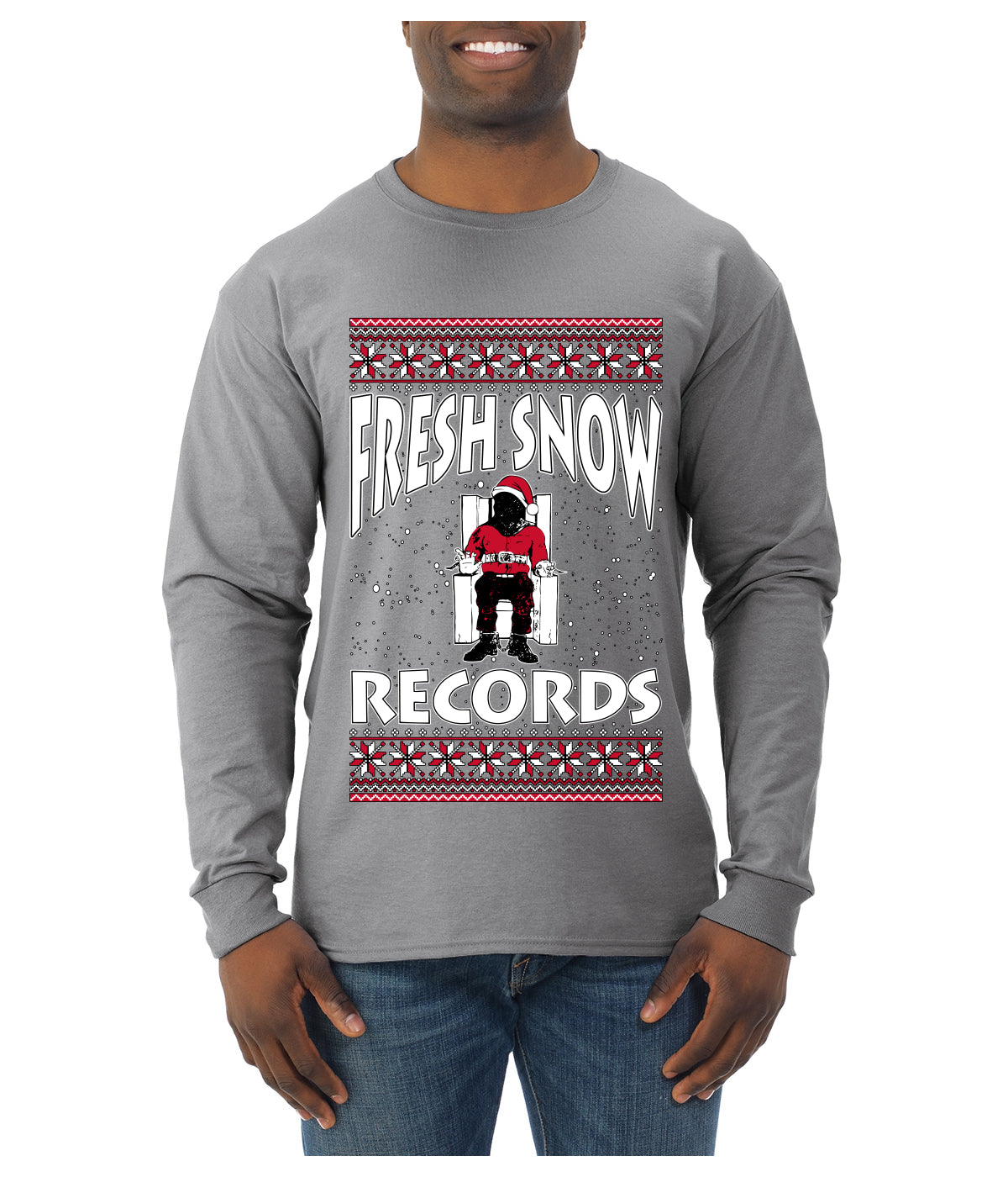 Fresh Snow Records Hip Hop Parody, Ugly Christmas Sweater Unisex Mens Long Sleeve Shirt