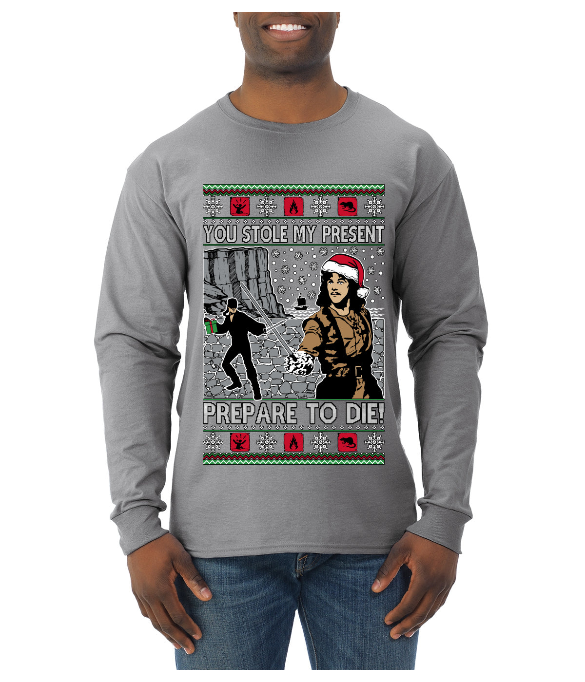 You Stole My Present Prepare To Die Cult Classic, Ugly Christmas Sweater Unisex Mens Long Sleeve Shirt