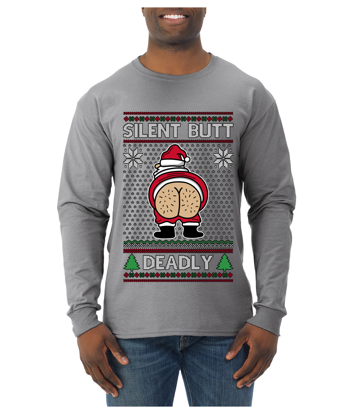 Silent Butt Deadly Farting Santa, Ugly Christmas Sweater Unisex Mens Long Sleeve Shirt