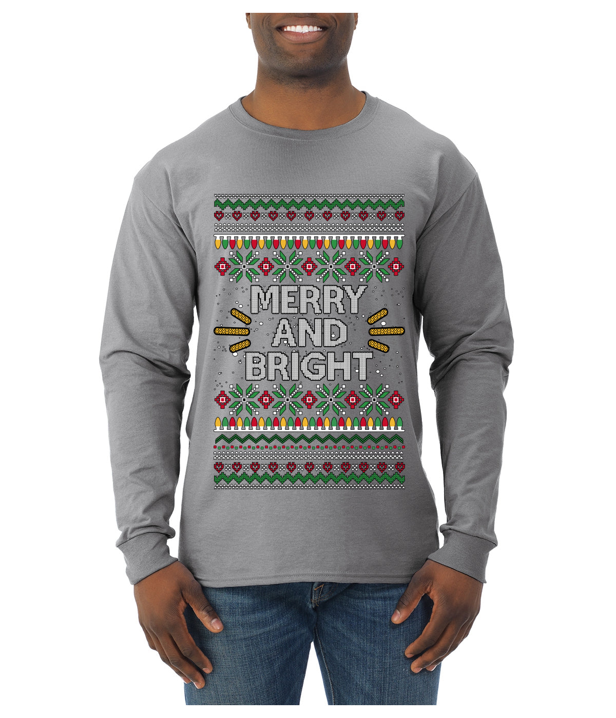 Merry And Bright, Ugly Christmas Sweater Unisex Mens Long Sleeve Shirt