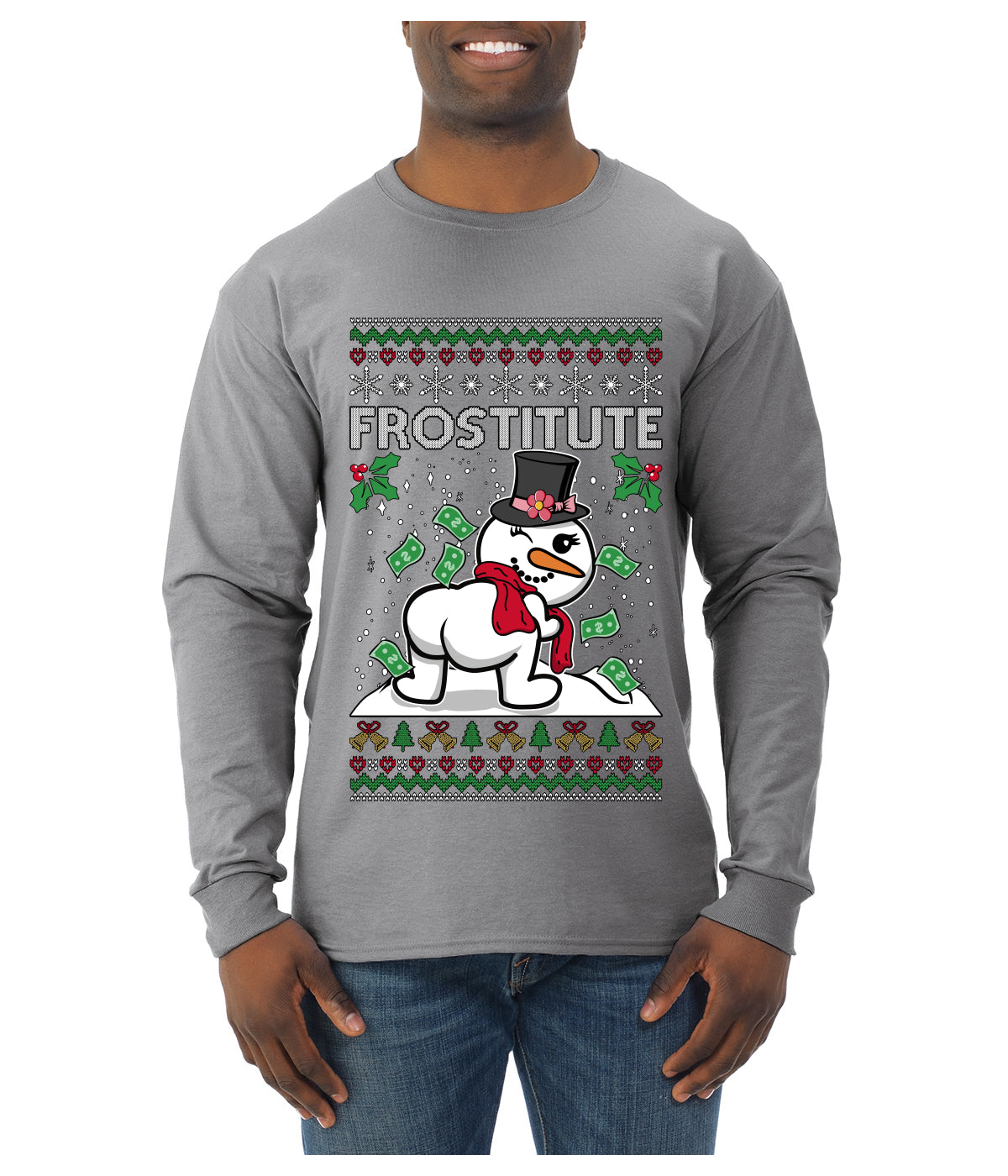 Frostitute, Ugly Christmas Sweater Unisex Mens Long Sleeve Shirt
